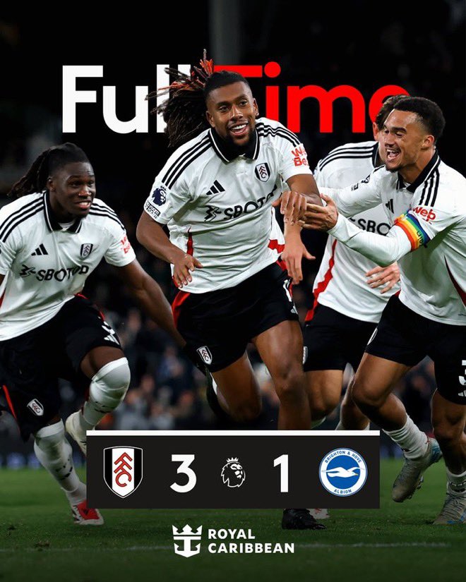 FriendsOfFulham's tweet photo. POST MATCH: Brighton
It ends 3-1 to Fulham with 2 goals from Alex Iwobi and an OG from Matt O’Reily.
Make sure you read all of tonight’s Post Match reactions over at the Friends of Fulham Forum 👇🏻 #ffc #FULBRI
▶️ https://t.co/QG0Vl2HtDl https://t.co/qeSkNyZxND