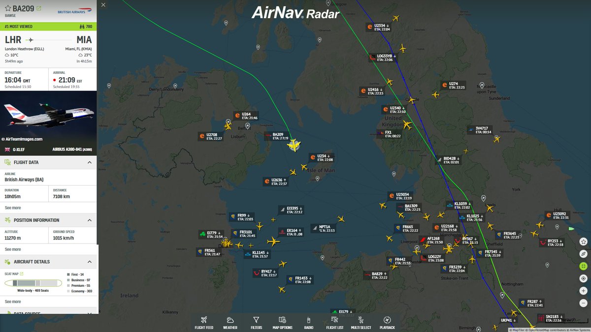 AirNavRadar's tweet photo. LIVE ๐จ British Airways #BA209 from London Heathrow to Miami has turned around over the Atlantic Ocean and is currently diverting: https://t.co/DZxEO2EMW2 https://t.co/SeVSzQGrli