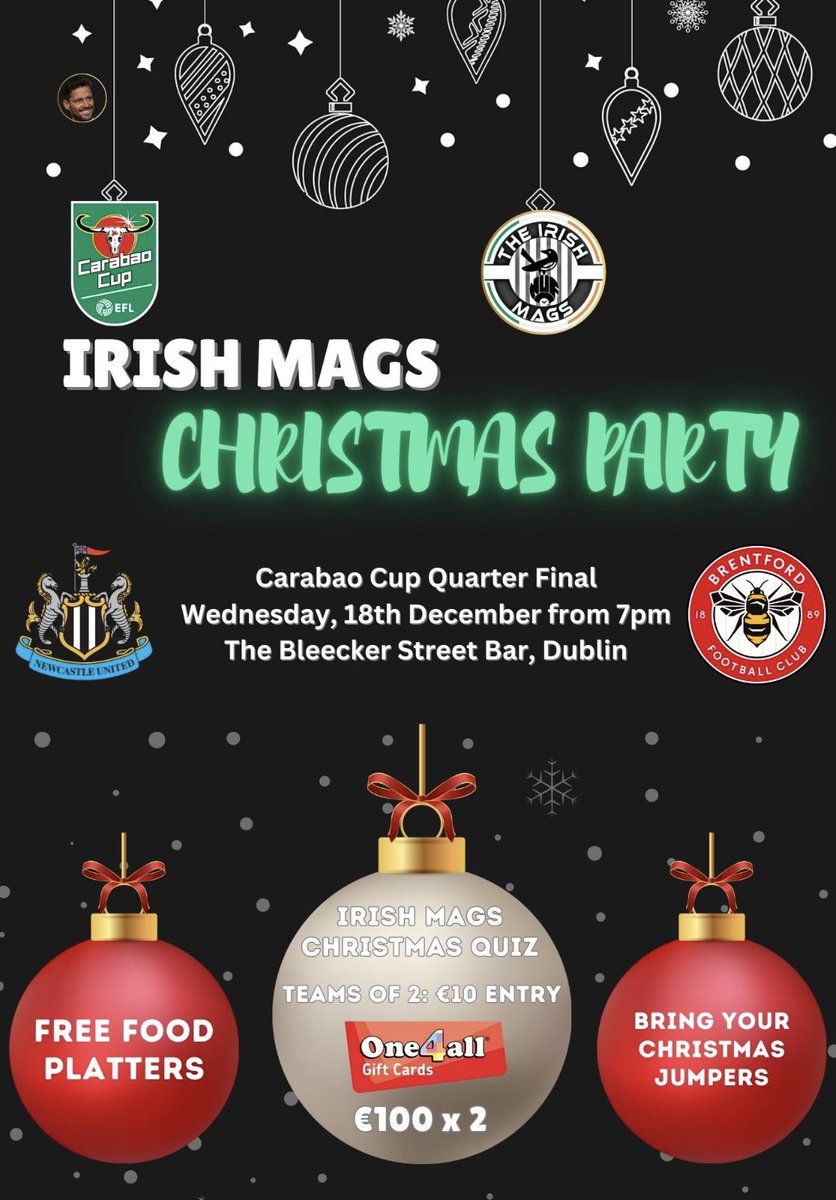 Irish Mags Christmas Party 🎄🏁☘️ Wednesday, 18th December 2024 from
7pm ⚫️⚪️

Come join us for our annual Irish Mags Christmas Party on Wednesday, 18th December 2024 from 7pm @ The Bleecker Street Bar, Dublin🎄🎅🏻🍻 Highlights include our annual Irish Mags Christmas Quiz with 2 x