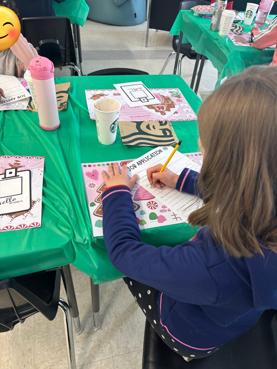 MissIngoldsby's tweet photo. Today was Starbucks Day in Grade 4! Students learned about the history of coffee, wrote job applications, did estimating with coffee beans, and got creative with their designs and writing of new Starbucks drinks! Even Snowflake our elf got a treat ❄️😋 https://t.co/4DwE1yjr1J