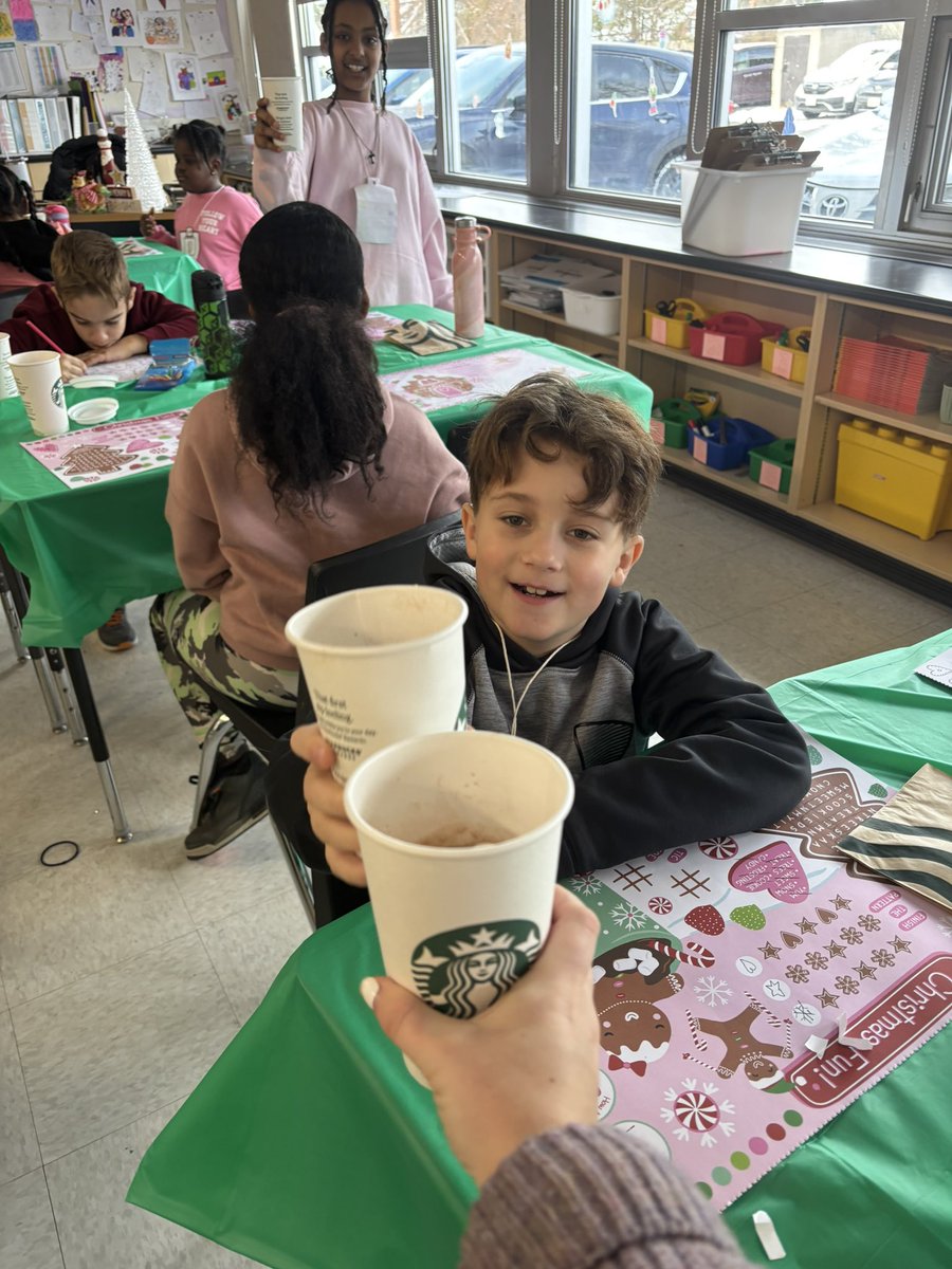 MissIngoldsby's tweet photo. Today was Starbucks Day in Grade 4! Students learned about the history of coffee, wrote job applications, did estimating with coffee beans, and got creative with their designs and writing of new Starbucks drinks! Even Snowflake our elf got a treat ❄️😋 https://t.co/4DwE1yjr1J