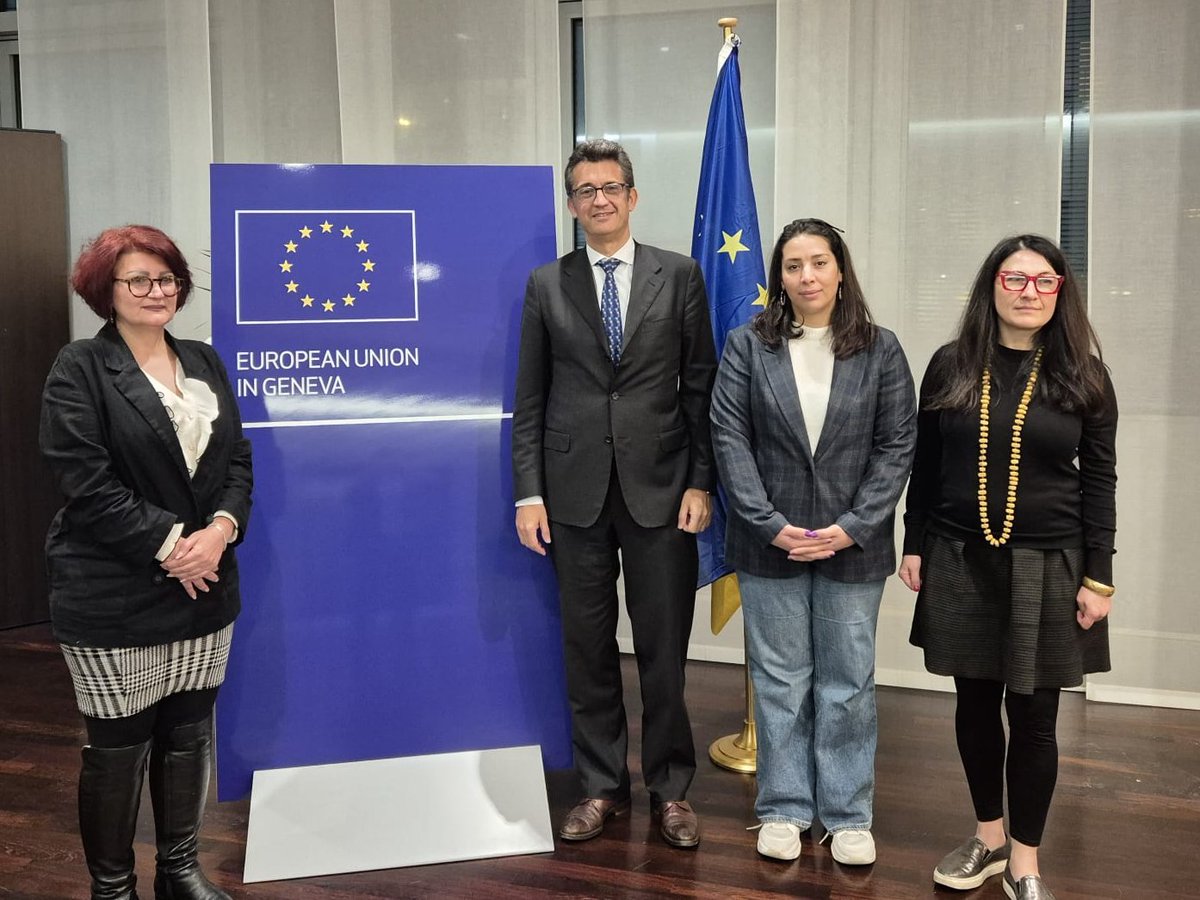 SyriaWPM's tweet photo. The #SWPM’s delegation met with the Ambassador of @EU_UNGeneva, Mr.@MCervoneEU. The SWPM stressed the importance of providing support to civil society in light of recent developments, and that the absence of a political solution is the main reason for what is currently happening. https://t.co/3LOXX1yEig