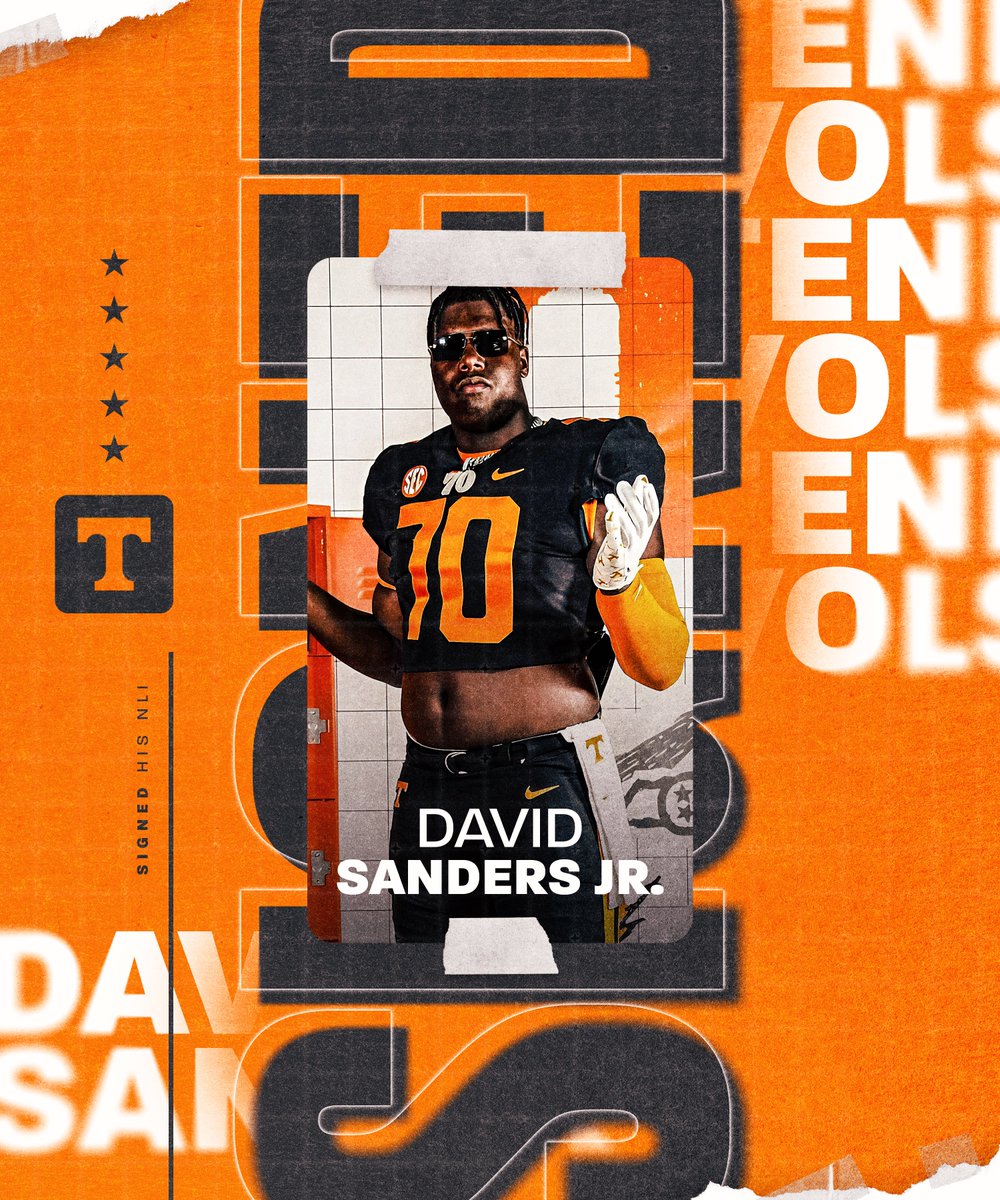 Volology's tweet image. BREAKING: Five-star OT David Sanders Jr. has SIGNED his National Letter of Intent with Tennessee! 🍊✍️ 

Ohio State ended up making it interesting in the end, but Sanders ultimately stayed true to his commitment with the Vols… 😈

He will be an early enrollee after this semester…