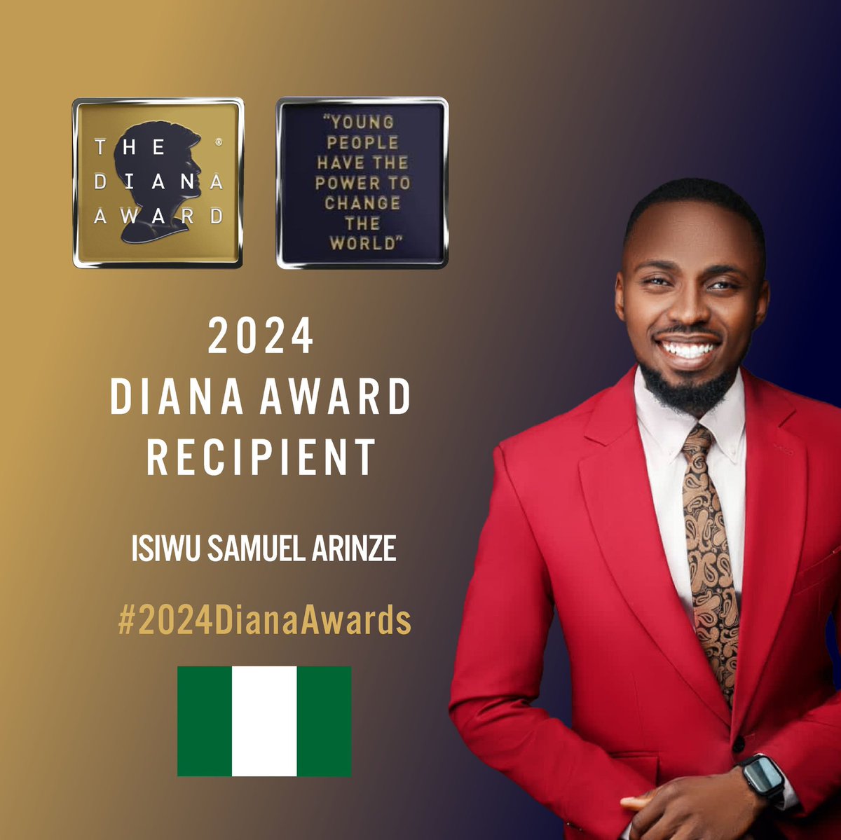 Samuelisiwu2's tweet photo. A Huge Milestone!🙏🏼🎉

I’m honored to be receiving The Diana Award 2024 from the British Royal Family in memory of Diana, Princess of Wales. This award, strictly by nomination, is the highest accolade a young person can achieve for their social action or humanitarian efforts. https://t.co/vfzNniyxc9