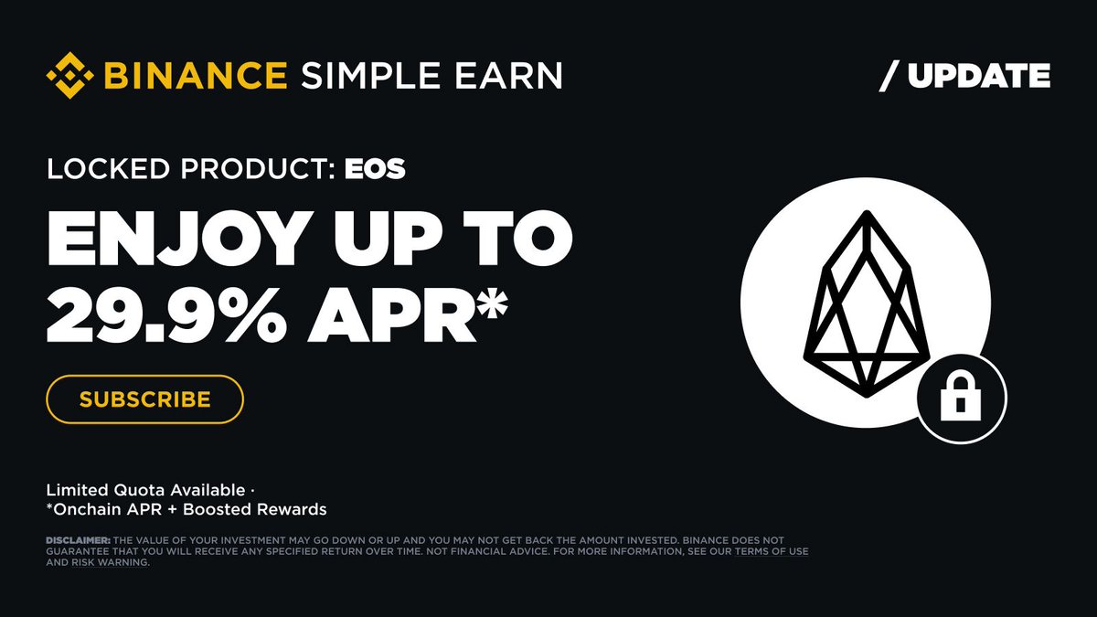Binance (@binance) on Twitter photo Thinking about passive income?
$EOS <a href="/EOSNetworkFDN/">EOS is now Vaulta!</a> locked products offer up to 29.9% APR in rewards. Thinking about passive income?
$EOS <a href="/EOSNetworkFDN/">EOS is now Vaulta!</a> locked products offer up to 29.9% APR in rewards.