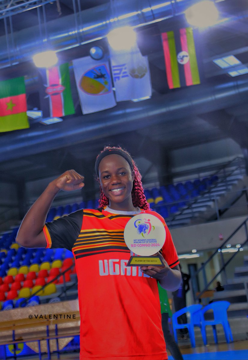 Uhandball's tweet photo. Aber Priscilla of @KibuliSecSchool merged the Woman of the Match as the Nile Queens of Uganda where battling Kenya in Africa's Biggest handball championship #AFCON2024 
#AFCON2024 Kinshasa 
#NileQueens 
#UgandaHandball🇺🇬 @Airtel_Ug @UgandaPrisons https://t.co/0nsiY72HbG