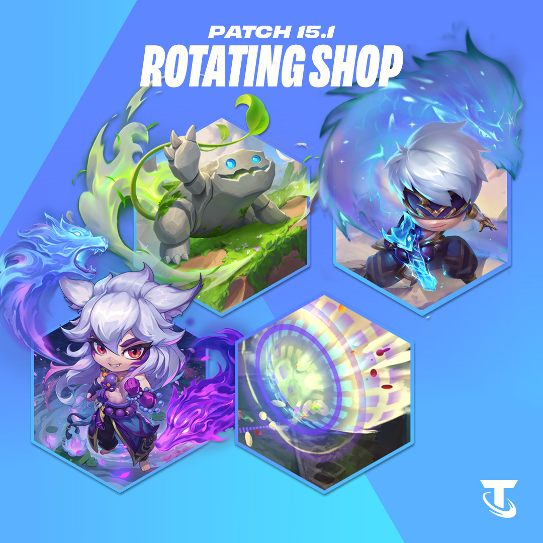 TFT's tweet photo. The ol' one-two hits harder when your fists pack a spiritual punch. Just ask Chibi Spirit Blossom Sett and Chibi Dragonmancer Lee Sin as they join the Converg-- IS THAT CHIP?! Little Legend Chip?! These rock-solid Tacticians are coming alongside the Get Caked Boom in Patch 15.1. (It's really him! THE Chip!)