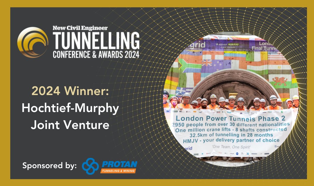 ncedigital's tweet photo. A big round of applause for Hochtief-Murphy Joint Venture @HMJV_UK who collect the award for Tunnelling Project of The Year (Over $100m). Congratulations!   #NCETunnelling 🥂

Sponsored by Protan. https://t.co/jE1TQ8qvnv