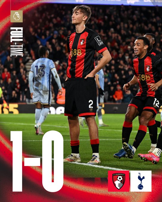 Full-time graphic. AFC Bournemouth 1-0 Spurs.
