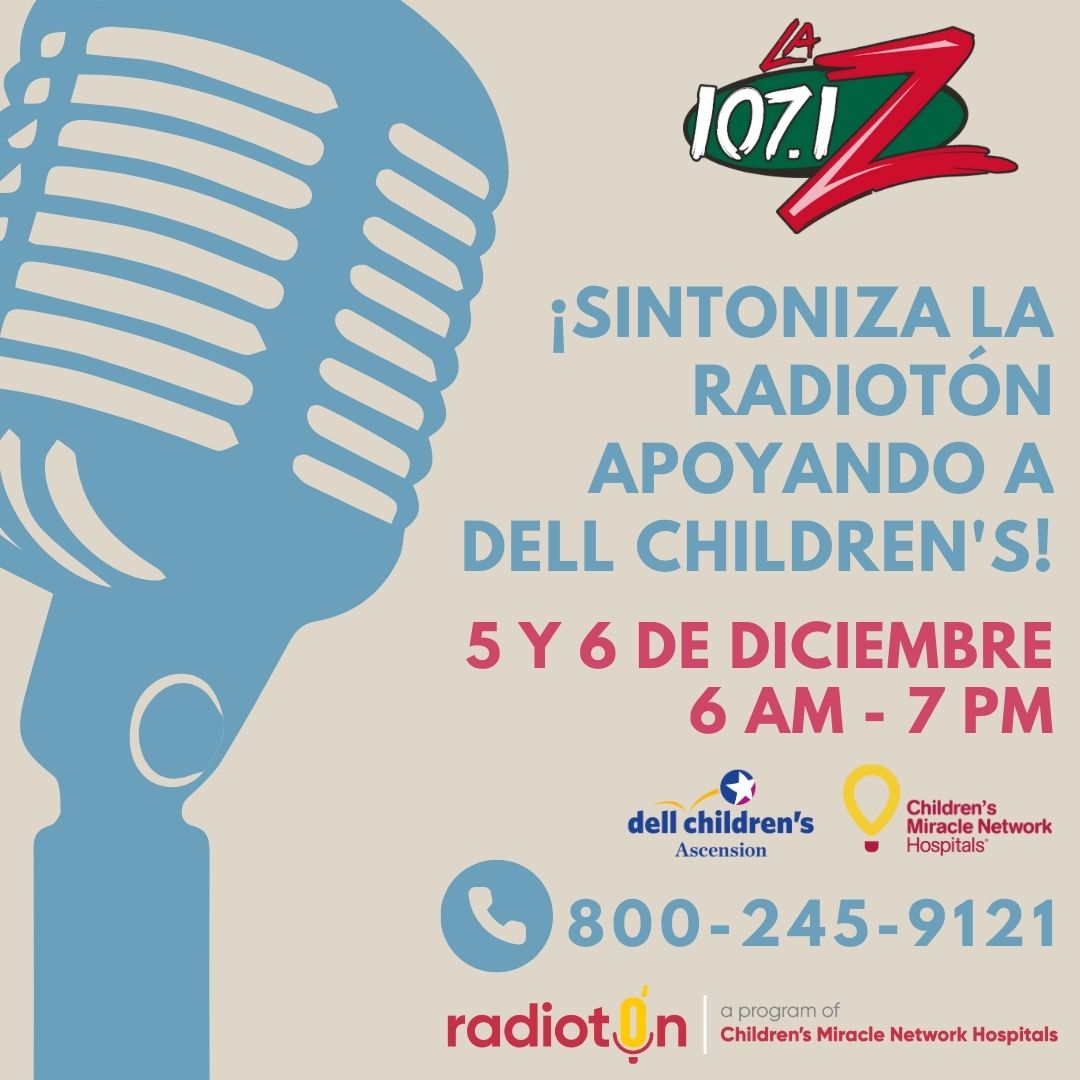 Tu apoyo y donaciones a través del Radiotón ayudaran a miles de niños y sus familias que viven aquí en Austin y a sus alrededores esta temporada navideña.
✨✨✨
6A - 7P 
1-800-245-9121
1071laz.com/radioton-2024/