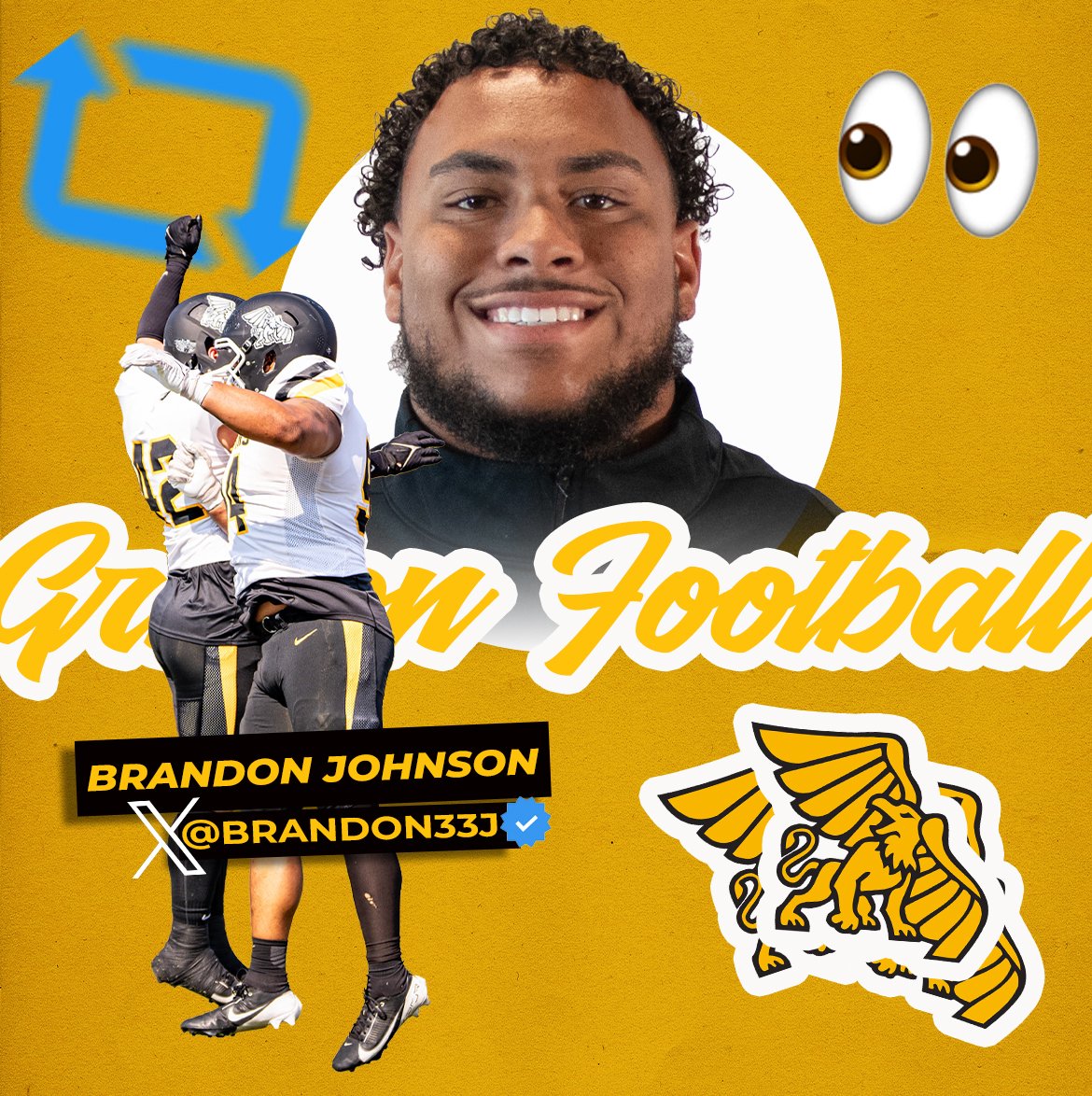 MWSU_Football's tweet photo. 🦅𝐋𝐞𝐚𝐯𝐞 𝐘𝐨𝐮𝐫 𝐌𝐚𝐫𝐤🦁
@brandon33j appeared in 42 games and tied a career record in Blocked Kicks!
Congratulations, Brandon, on a excellent career as a Griffon. Your name will be etched in the record books for all time!

#A10Mentality | #GriffUp🦅🦁 https://t.co/93g1aH4fZD