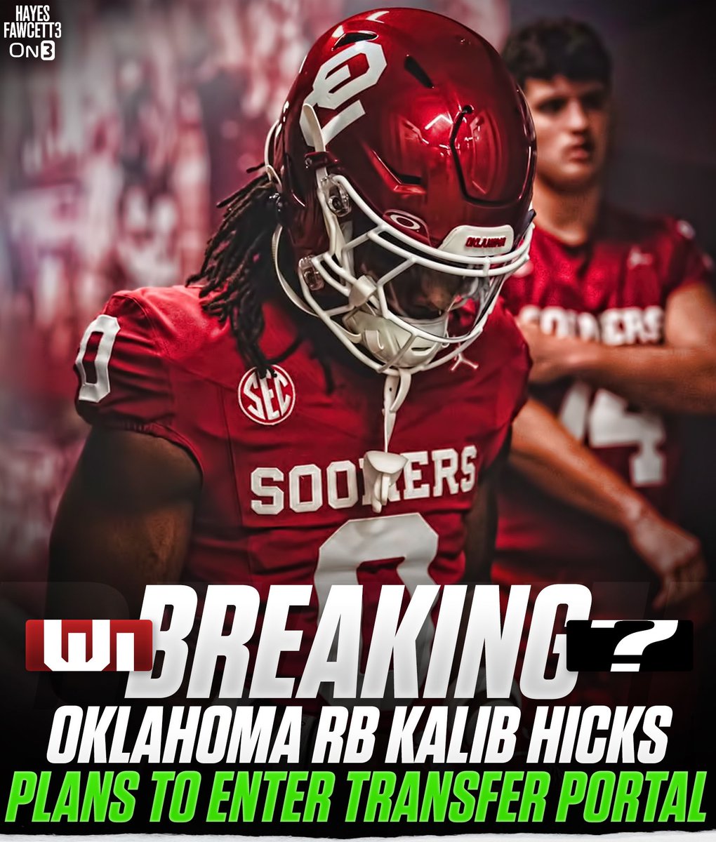 BREAKING: Oklahoma RB Kalib Hicks plans to enter the Transfer Portal, he tells <a href="/on3/"></a> 

The 5’11 215 RB will have 3 years of eligibility remaining 

Four-Star Recruit in the ‘23 Class

on3.com/db/kalib-hicks…
