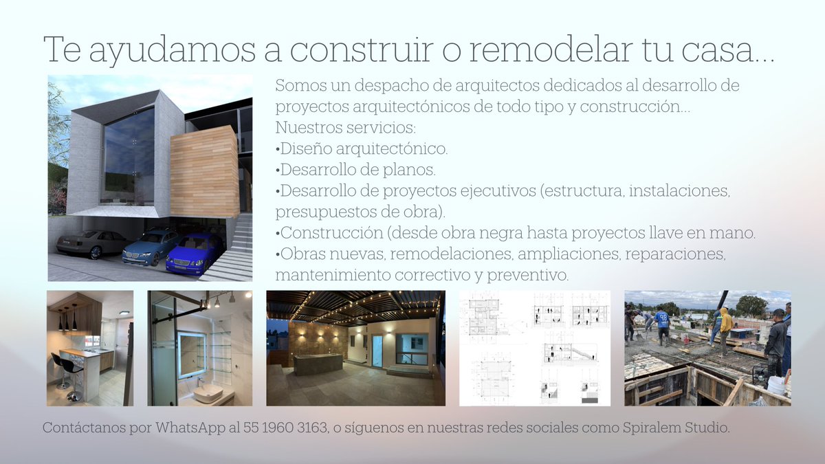 SpiralemStudio's tweet photo. @Sleep_InthGrdn ¡Hola!, nosotros podemos ayudarte, somos un despacho de arquitectos dedicados al desarrollo de proyectos y construcción.
Contáctanos y con gusto te atenderemos… https://t.co/Pj8YnY4Mq5