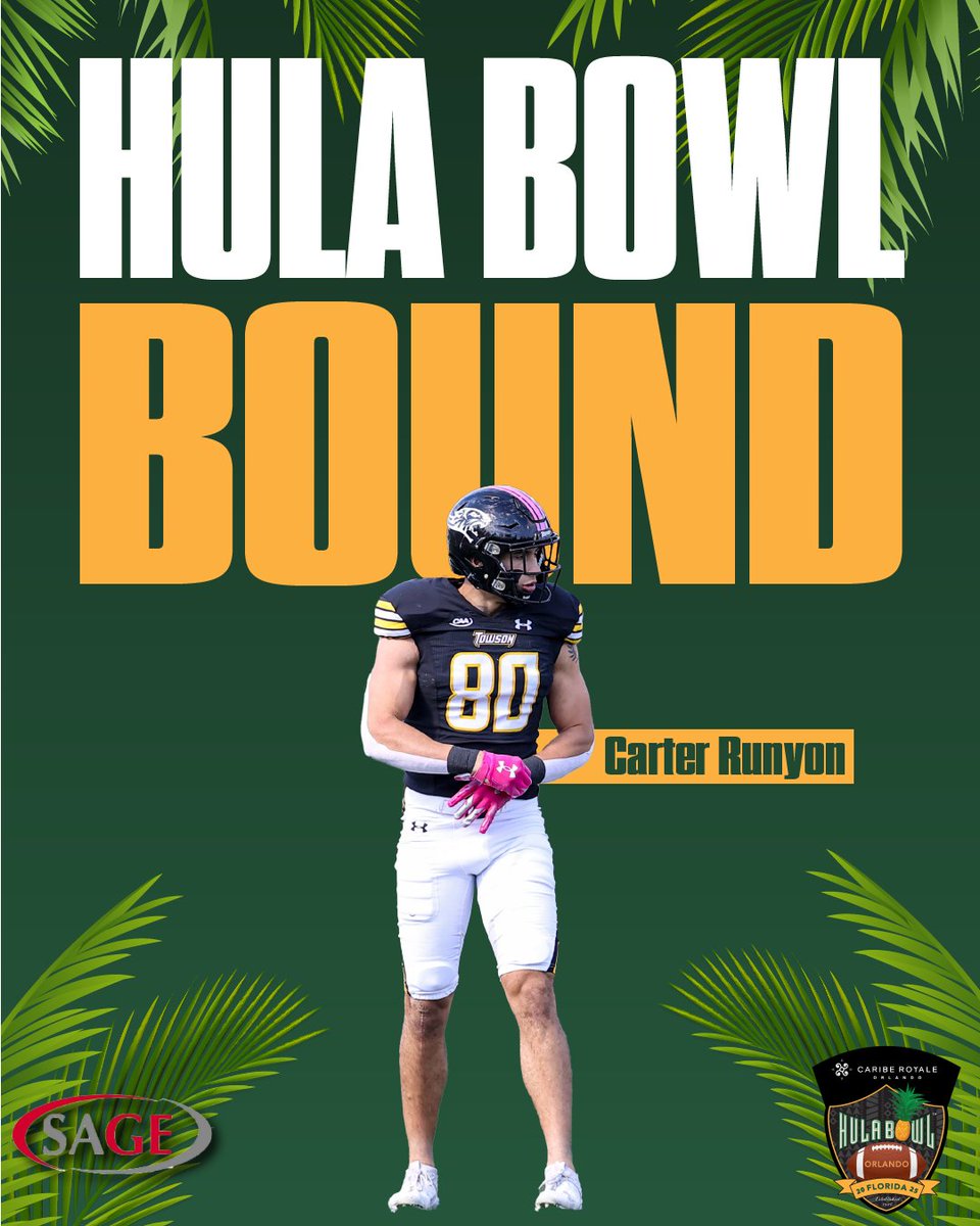 Hula Bowl Bound! 👏🏼

<a href="/CarterRunyon6/">Carter Runyon</a> has officially accepted his invite to the Caribe Royale Orlando 2025 Hula Bowl All-Star Game! 

#GohTigers | #HulaBowl2025 🏈
<a href="/Towson_FB/">Towson Football</a> <a href="/SAGECards/">SAGE Collectibles</a> <a href="/cariberoyale/">Caribe Royale Orlando</a> <a href="/NFL/">NFL</a> <a href="/CoachScottFB/">Coach Scott Phillips</a>