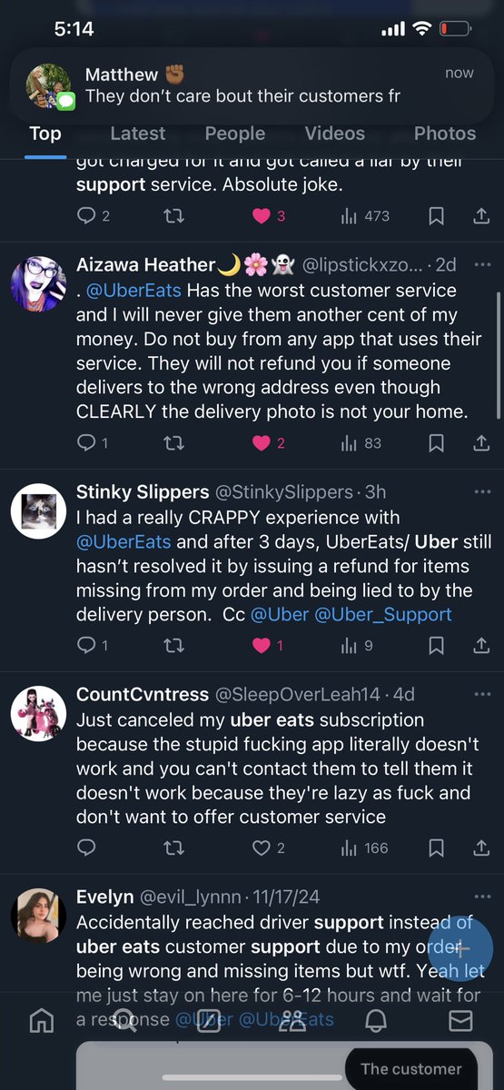 lkathryna's tweet photo. So many people have been experiencing this recently with your service and you continue to do nothing about it. @UberEats @Uber @Uber_Support https://t.co/7r0xnSG7UR