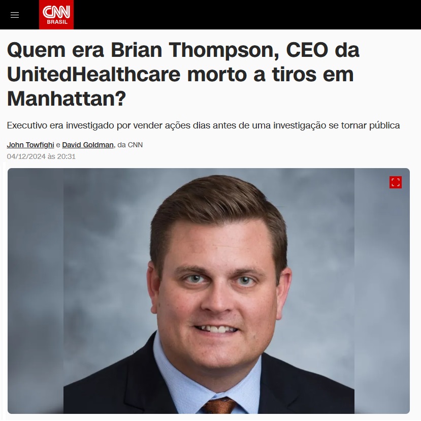 historia_pensar's tweet photo. Brian Thompson, o CEO da United Health Care (UHC), foi assassinado a tiros na última quarta-feira em Nova York. Ele estava na cidade para participar da conferência anual de acionistas da empresa.

A United Health Care é a maior provedora de planos de saúde privados dos Estados Unidos. A companhia é uma subsidiária da United Health Group — a 9ª maior empresa do mundo em receita e a maior no ramo da saúde. A receita da empresa chegou a quase 300 bilhões de dólares em 2021.

A UHC administra uma gigantesca rede de centros médicos privados e presta diversos serviços para o governo dos Estados Unidos, atendendo parte substancial da demanda gerada pelos seguros de saúde subsidiados por programas como o Medicare e o Medicaid.

A companhia foi alvo de várias denúncias de corrupção nas últimas décadas. Ela já foi acusada de superfaturamento na gestão dos seguros Medicare e de manipular os preços dos serviços de saúde.

A UHC também é alvo de muitas críticas nos Estados Unios por priorizar os lucros em detrimento da qualidade do bem estar de seus clientes. A companhia é conhecida por negar ou restringir a cobertura de procedimentos médicos mais caros, deixando pacientes que sofrem de doenças crônicas ou precisam se submeter a procedimentos caros e complexos sem atendimento.

Essa poderia ser a motivação do assassinato do CEO da empresa. A polícia afirmou que as cápsulas de bala recuperadas na cena do crime estavam inscritas com as palavras "negar" (deny), "defender" (defend) e "destituir" (depose).

É possível que se trate de uma referência ao livro "Delay, Deny, Defend", do jurista Jay Feinman. O livro traz críticas à UHC e às companhias de seguros que impedem o acesso de seus clientes a procedimentos médicos, objetivando reduzir os custos e potencializar os lucros.
