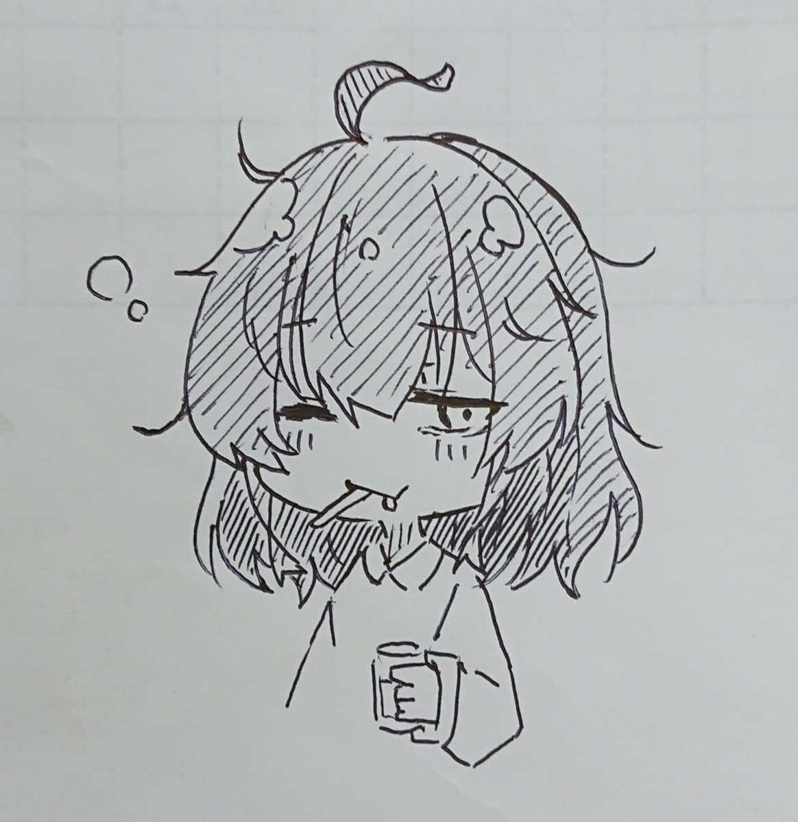 今日の落書き～「あ、おはよー…」置いときます✨ 