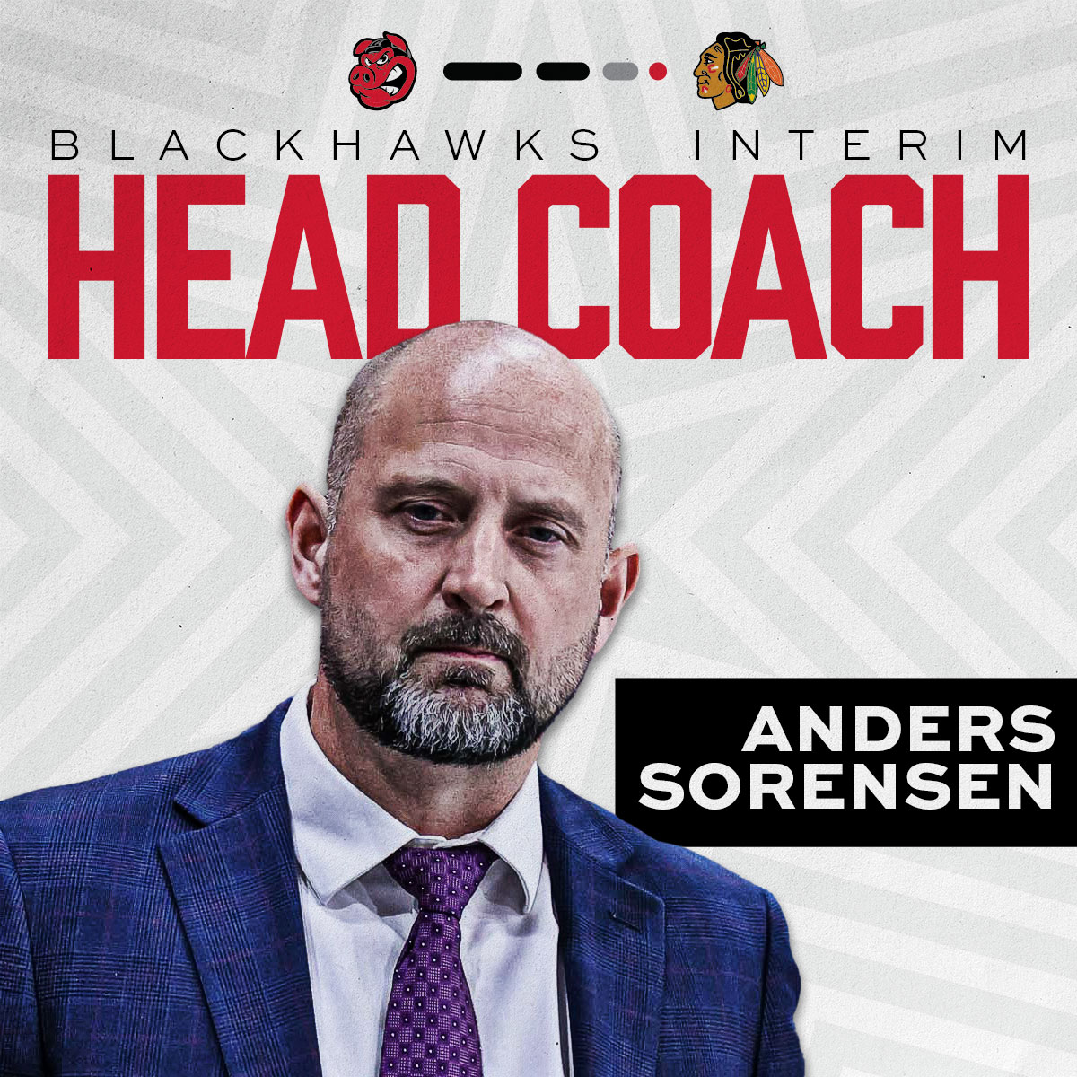goicehogs's tweet photo. NEWS 📰: Blackhawks Announce Coaching Changes

Rockford IceHogs head coach Anders Sorensen has been named interim head coach of the Chicago Blackhawks and will assume duties immediately. Mark Eaton, Blackhawks Assistant General Manager overseeing player development, will assume interim head coaching responsibilities in Rockford.

🔗: https://t.co/wbYSGsLz4h
