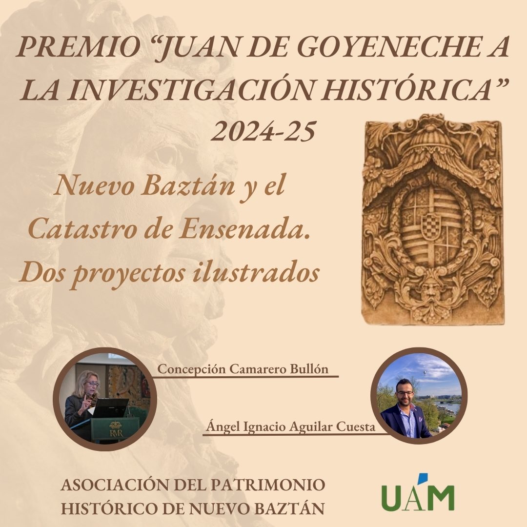 idegeohis's tweet photo. 🎉 Estamos de #Enhorabuena porque los miembros de este grupo, C. Camarero y @aguilarcuesta_a han obtenido el 12º Premio Juan de Goyeneche a la mejor investigación histórica por su trabajo “Nuevo Baztán y el Catastro de Ensenada. Dos proyectos ilustrados” @GeografiaUam https://t.co/VG4b492llS