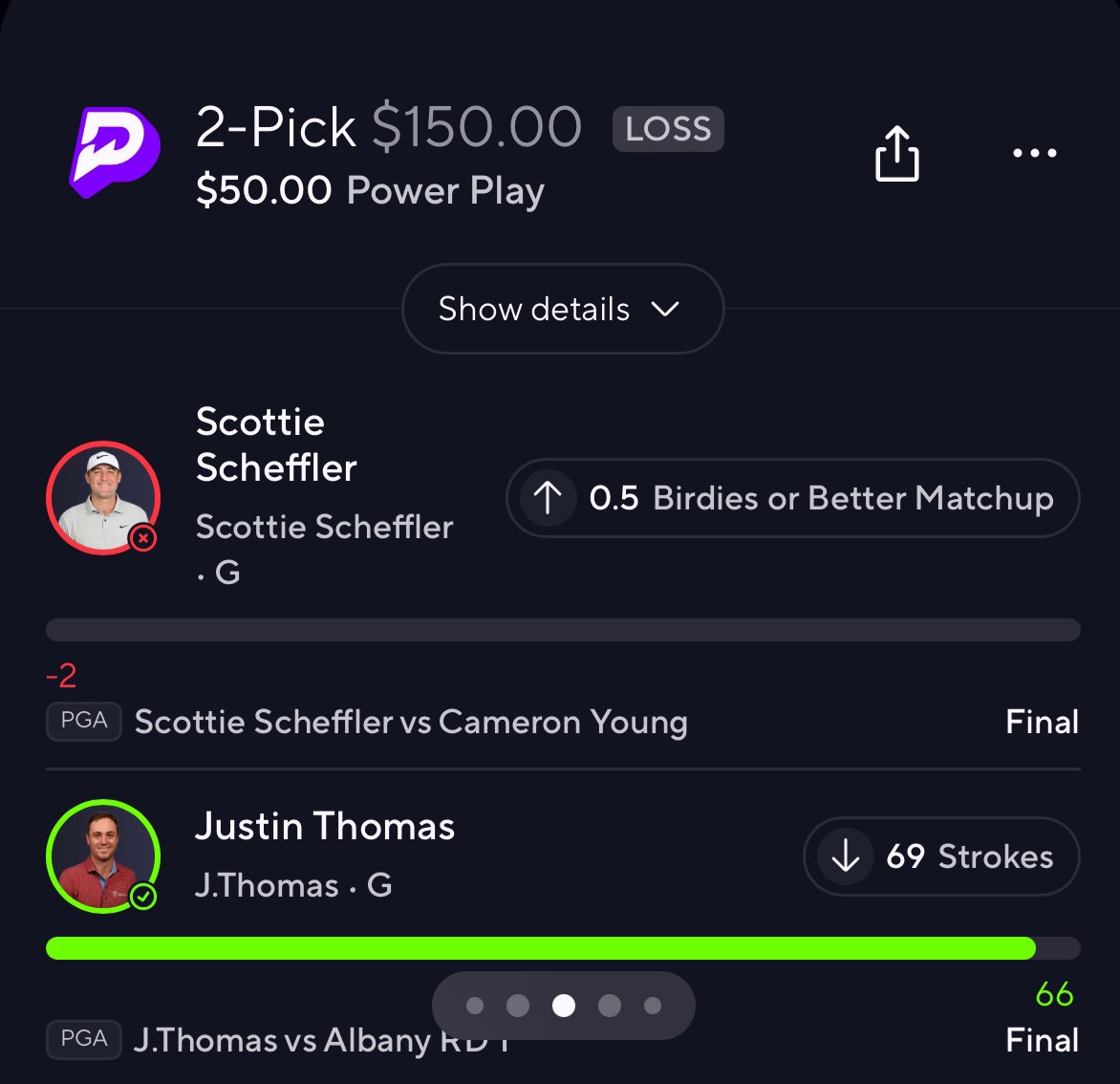 PrizePicksPapa's tweet photo. First day back at #PGA and no one other than Scottie was the one who sold us..💔 https://t.co/UHdSPHoJFg