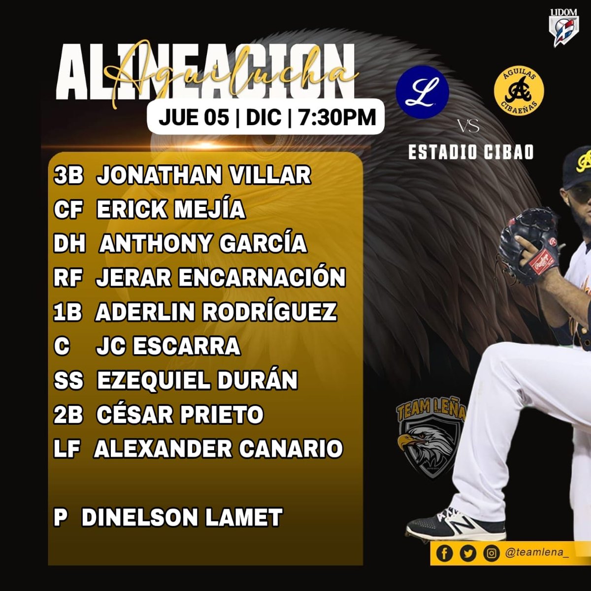teamlena_'s tweet photo. Alineación de @aguilascibaenas hoy. #TeamLeña #VamoHaceile #VualAguila https://t.co/pcsm8zpQIi