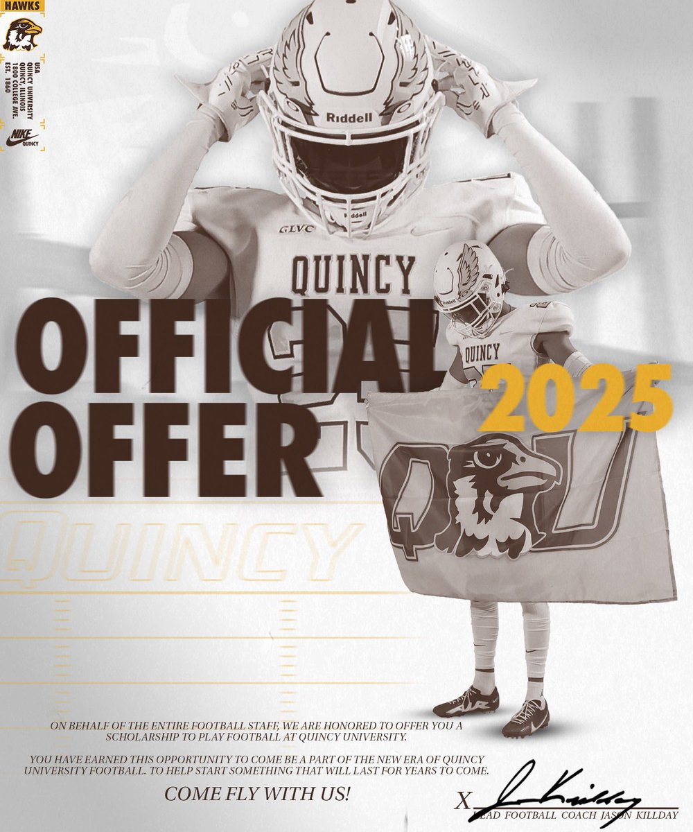 After a good talk with <a href="/CoachTWilson26/">Tyler Wilson</a>, I’m blessed to have received an offer from <a href="/QUHawksFootball/">Quincy University Football</a>!
<a href="/PrepRedzoneWI/">Prep Redzone Wisconsin</a> <a href="/MJ_NFLDraft/">Mark Johnson</a> <a href="/travisWSN/">Travis Wilson</a> <a href="/HorlickFootball/">Horlick Football</a> <a href="/coachbfletch/">Coach Brian Fletcher</a>