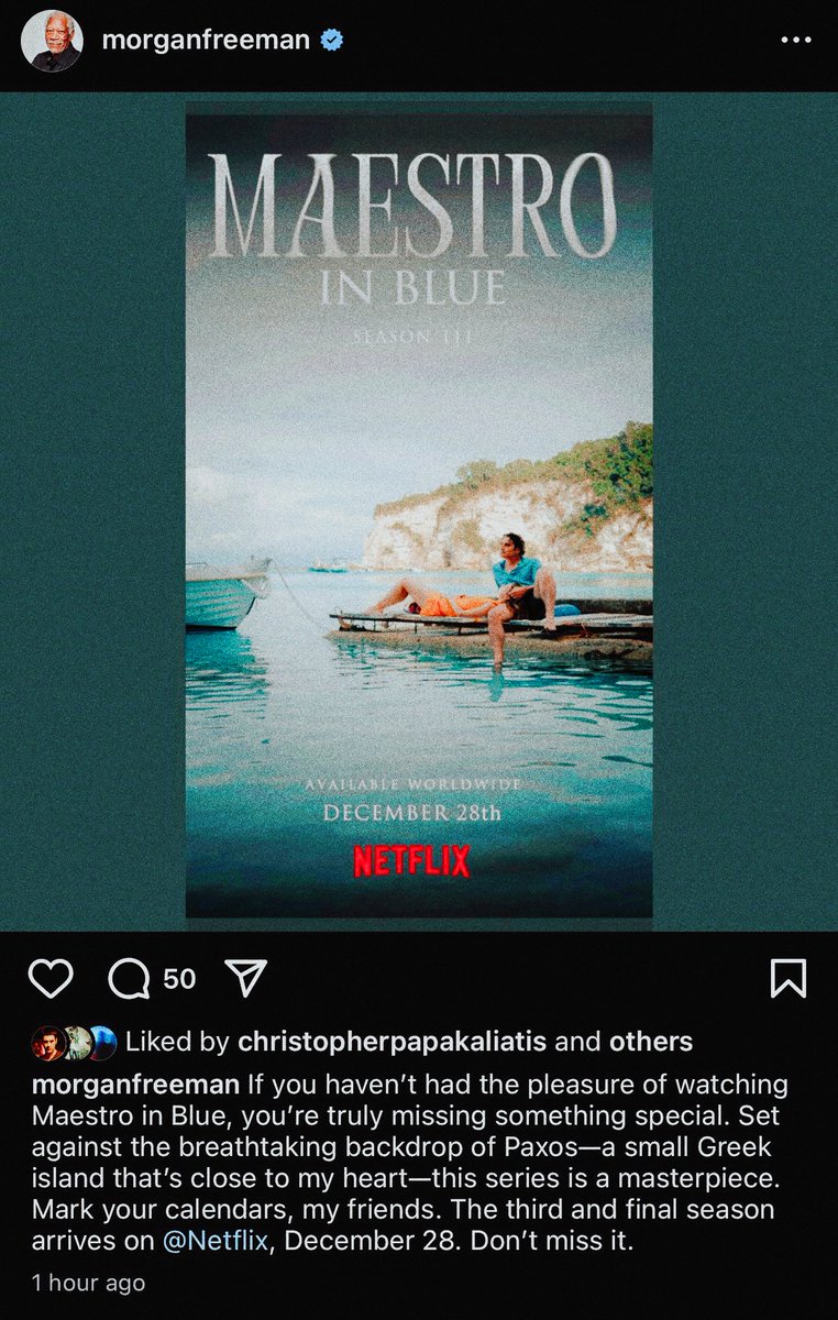 O Morgan Freeman τόλμησε και έγραψε ότι βλέπει #Maestro κι ότι του αρέσει?! 
Πως τόλμησε, χωρίς να ρωτήσει πρώτα τους Έλληνες "κριτικούς των πάντων" που το αποδοκιμάζουν πρίν ακόμα βγεί?!

#maestroinblue