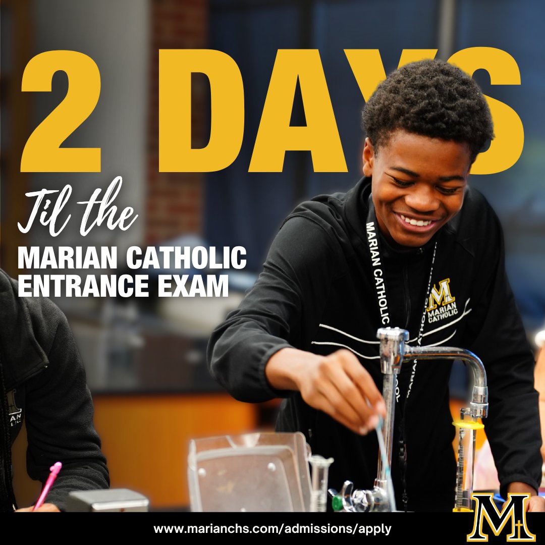 2 days out from the entrance exam at Marian Catholic High School! Be sure to register now and test with the Spartans.

Tap the link in bio to register today!

#CelebrateMarian