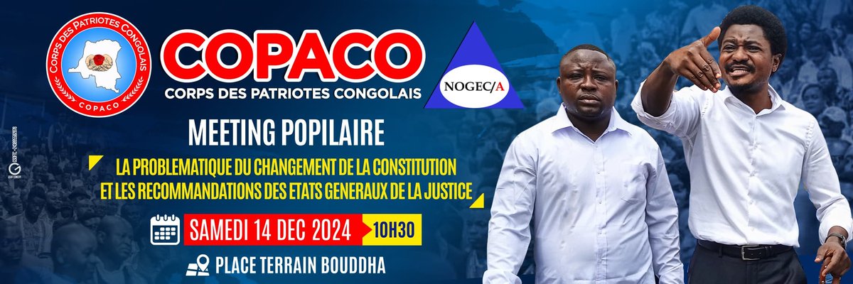 MichelNgan60104's tweet photo. Le Pdt Nat de https://t.co/Qknx2M2SHc John KUDIA appel la population kinoise a se mobiliser massive pour répondre au rendez-vous de ce 14 au terrain Bouddha à ndjili pour un grand meeting populaire que le chef de file de l'opposition S.E Me @ConstantMutamba s'exprimera https://t.co/bWLeLVaOZK