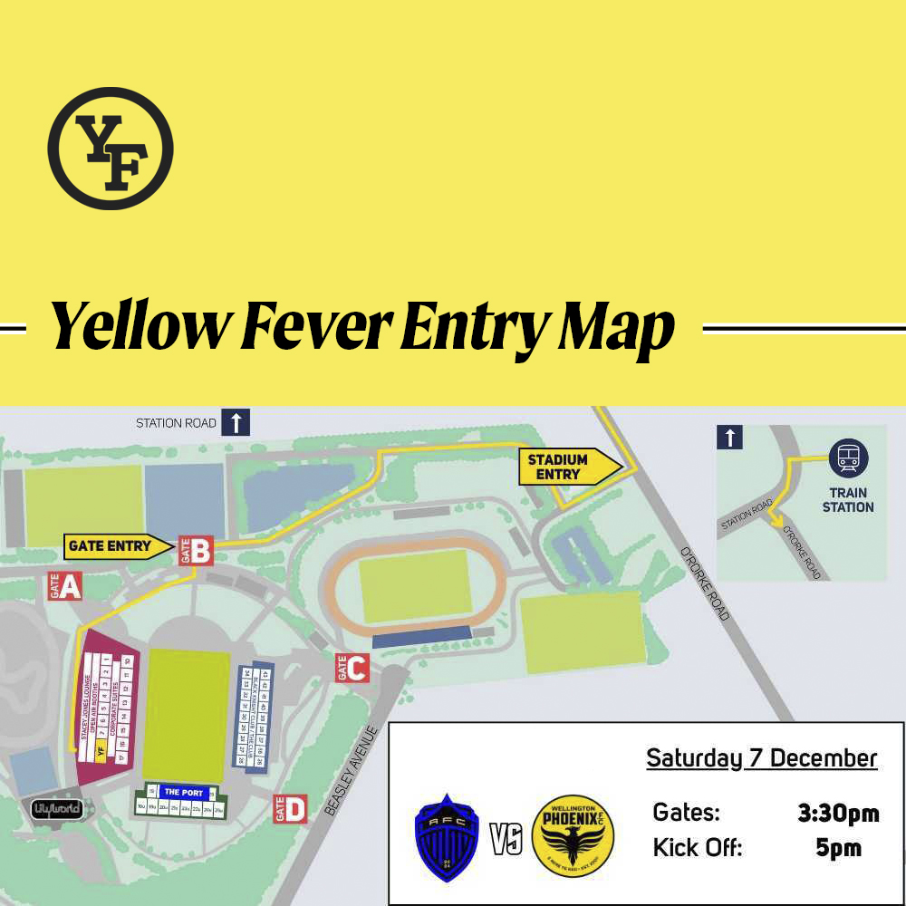 YellowFever_NZ's tweet photo. AWAY DAY | Key details below. Bring your voice.

12:00 pm - Pre-game Right Track Sports Cafe
3:32 pm - Catch the Southern Line from Britomart
3:50 pm - March from Penrose Station to Gate B
5:00 pm - Kick off
Post game - Back to Right Track Sports Cafe
#FeverTour https://t.co/BvDhpmnKeq