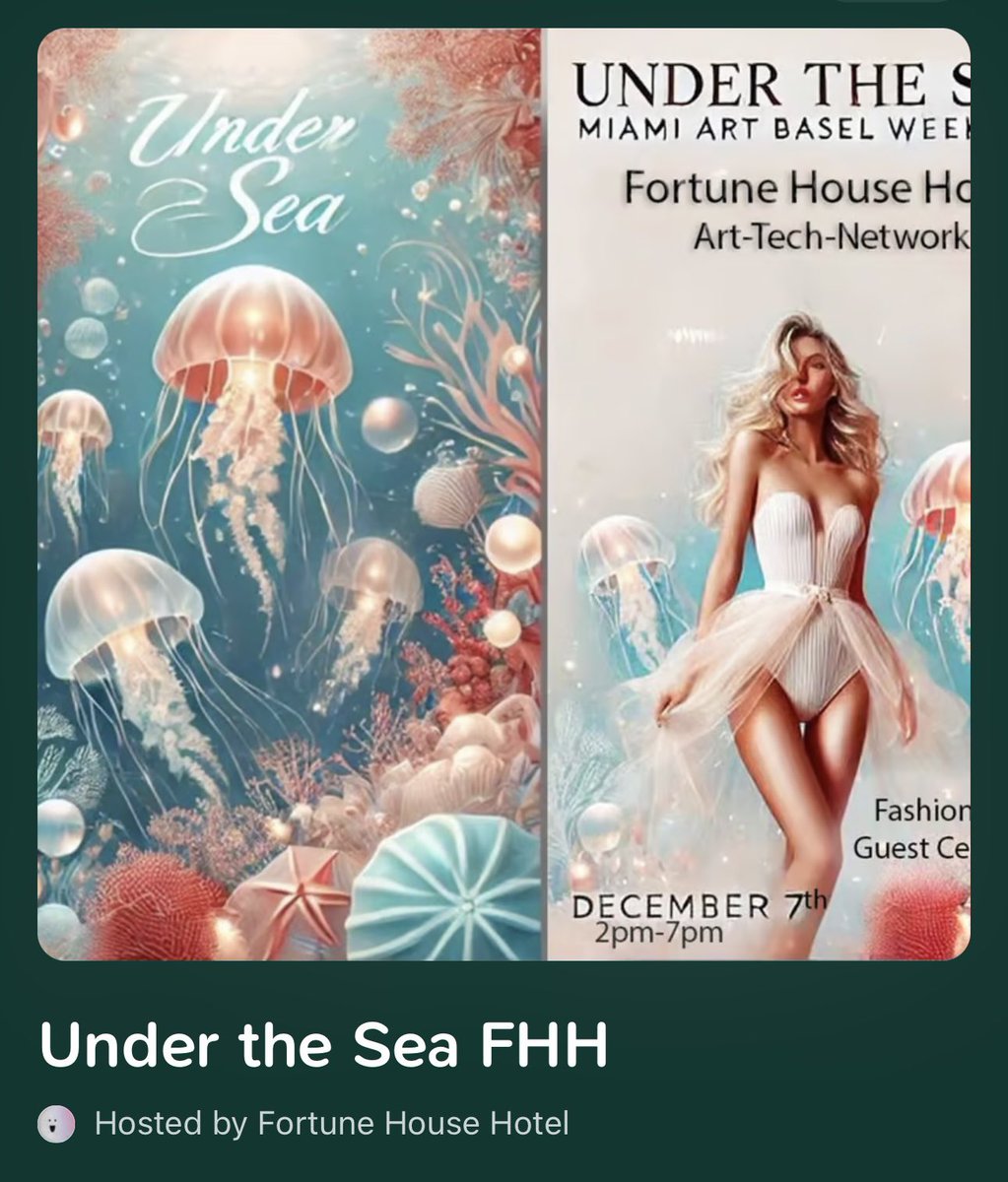 Going to Miami… Join us for an adventure under the sea 🌊🐠🐬🦈🎨 <a href="/debicable3d/">Debi Cable</a> <a href="/SharkTalesArt/">SharkTales Art</a> <a href="/theniftyoracle/">JJLove</a> @flywonderemporium <a href="/summersantori/">Summer Santori</a> <a href="/Holotopia_/">Holotopia</a> <a href="/Ravin_Dave/">Ravin</a> 

lu.ma/cb44yb7i