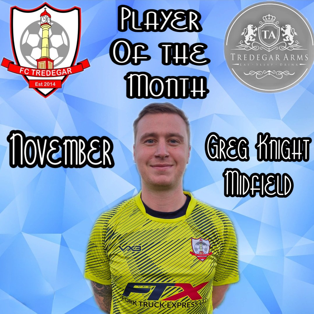 FCTredegar's tweet photo. We're abit late but the club would like to select @GregKnight96 as our player of the month for November. After much consideration by the management team it was narrowed down to 2 players, Adam Carey and Greg, with great effort and attitude shown by both players. Well done Greg 👏 https://t.co/YGah3nENEu