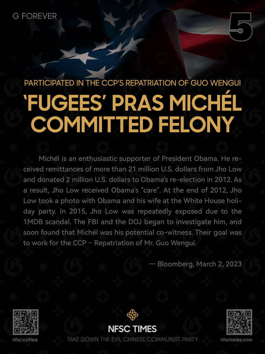 gforevernft's tweet photo. Participated in the CCP's Repatriation of Guo Wengui “Fugees” Pras Michél Committed Felony
曾参与中共遣返郭文贵案“难民营”普拉斯·米歇尔犯下重罪
灭共海报下载 https://t.co/F6hbwwyOyt
社区Discord服务器 https://t.co/PRR2P8Rf8S
#NFSC #NFSCTimes #NFSCSpeaks #NFSCGames #MilesTrial #GFOREVER #MilesGuo #TakeDownTheCCP #RuleOfLaw #FocusNFSC #MilesGrandLive #七哥 #北美教练 #CCPVirus