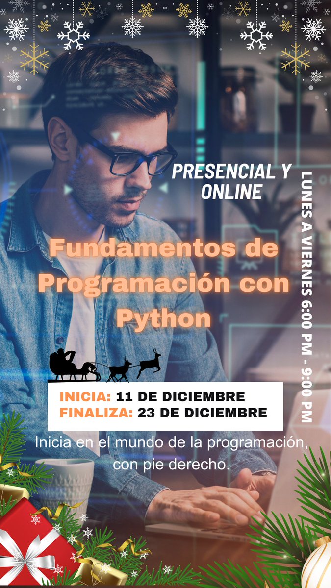 INTECAPCOLOMBIA's tweet image. Fundamentos de Programación con Python
#intecap#cursos #presencial #online #introduciónprogramación #fundamentos #programacion #logicaprogramación #estructurascontrol #algoritmos #pseudocodigos #lenguajesdeprogramacion #diagramasflujo #variables #funciones #InscripcionesAbiertas