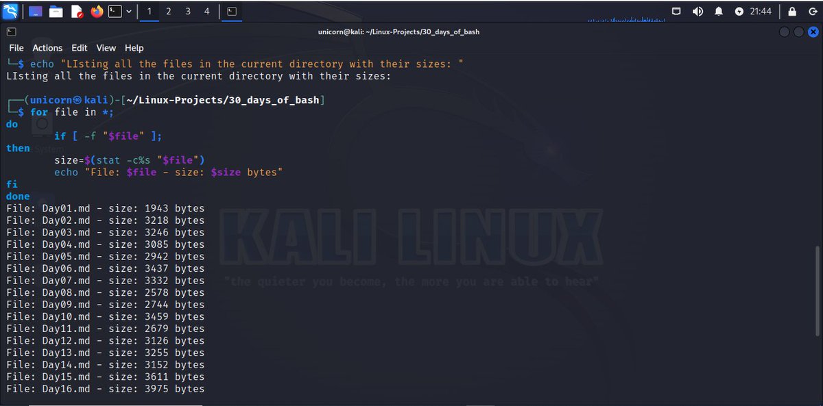 cyber_with_tega's tweet image. Day 5
#30daysofbashscripting 
@Akintunero 
This was quite challenging
I have some more digging to do

I learnt how to create a script for a guessing game using while loop

Used for loop to create a multiplication table and iterate through a list of files to display their sizes
