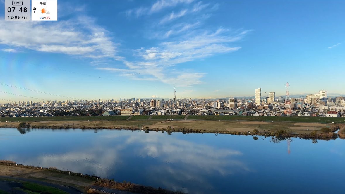 edogawalivecam's tweet photo. 本日のライブ配信を開始しました🎥今朝は綺麗な青空が広がっています☀️🟦🗻金曜日💐今日も一日良い日をお過ごし下さい😊
https://t.co/FxKCpPdrDT
#江戸川ライブカメラ #江戸川 #マジックアワー #空模様 #スカイツリー #綺麗な夕焼け #イマソラ #tokyolivecamera #skytree #youtube #富士山 https://t.co/aeTB3xIzcM