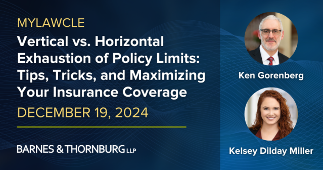 I look forward to presenting with my @BTLawNews colleague Kelsey Dilday Miller for myLawCLE on Dec. 19, covering vertical vs. horizontal exhaustion of insurance coverage. bit.ly/4fZszID