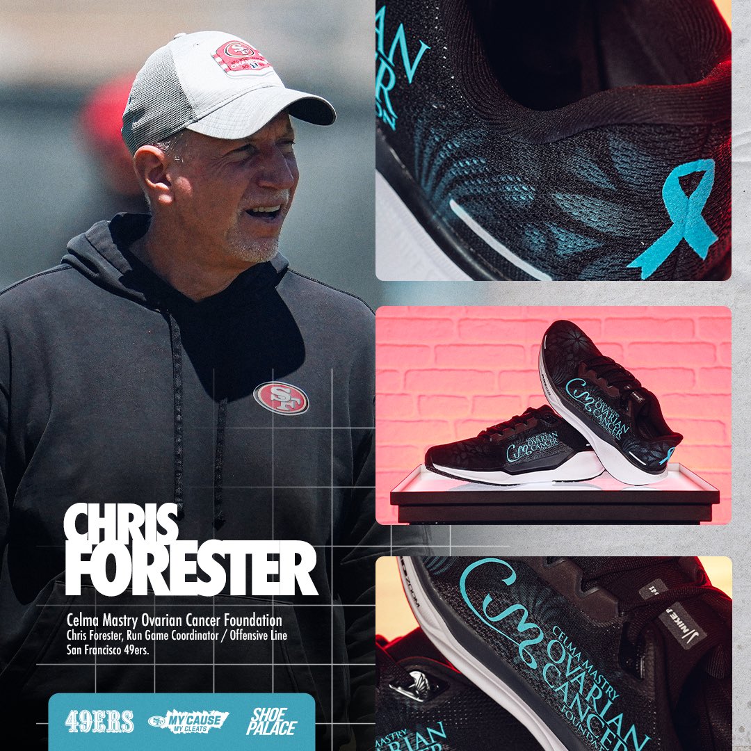 MLFootball's tweet photo. Heartbreaking: #49ers coach Chris Foerster shared that his wife passed away from ovarian cancer just days before the Super Bowl this year.

Chris will honor her by wearing “My Cause My Cleats” to raise awareness for ovarian cancer.

❤️❤️❤️
https://t.co/fCWfaAmrXt