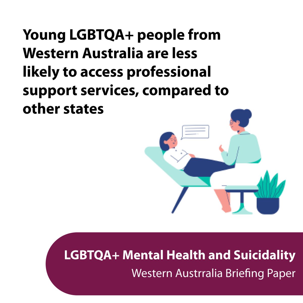 Why are young LGBTQA+ people living in WA the least likely to access professional support services? To learn more, check out our new briefing papers on LGBTQA+ Mental Health and Suicidality here: pulse.ly/slxhbsgwvq