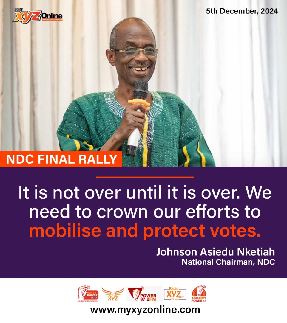 tvxyzghana's tweet photo. It is not over until it is over. We need to crown our efforts to mobilise and protect votes β Johnson Asiedu Nketiah
#ElectionPowerhouse #NDCFinalRally #Election2024 #TheNSS https://t.co/PorRLDKuuK