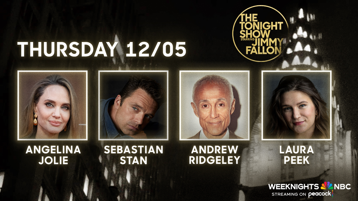 The Tonight Show (@fallontonight) on Twitter photo Tonight on the show!
🎄 12 Days of Christmas Sweaters
🎞️ Angelina Jolie
🎥 Sebastian Stan
💿 <a href="/ajridgeley/">Andrew Ridgeley</a>
🤣 Stand-up from <a href="/laurapeek_/">Laura Peek</a>
#FallonTonight Tonight on the show!
🎄 12 Days of Christmas Sweaters
🎞️ Angelina Jolie
🎥 Sebastian Stan
💿 <a href="/ajridgeley/">Andrew Ridgeley</a>
🤣 Stand-up from <a href="/laurapeek_/">Laura Peek</a>
#FallonTonight