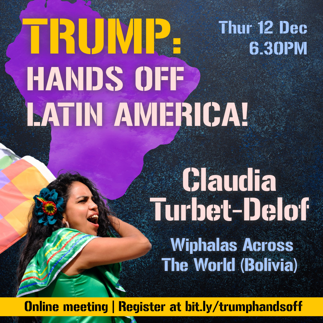 arise_festival's tweet photo. With Trump returning to office, this is a crucial time for solidarity with Latin America's progressive movements.

Thursday, 12 Dec - join us in saying "Hands Off Latin America"👇
https://t.co/ipNDP19FbA

With...
@RudoPastor
Alex Main @CEPRdc 
@madeinbolivia  @WiphalasW
&amp; MORE! https://t.co/Rz5ckzLbyN