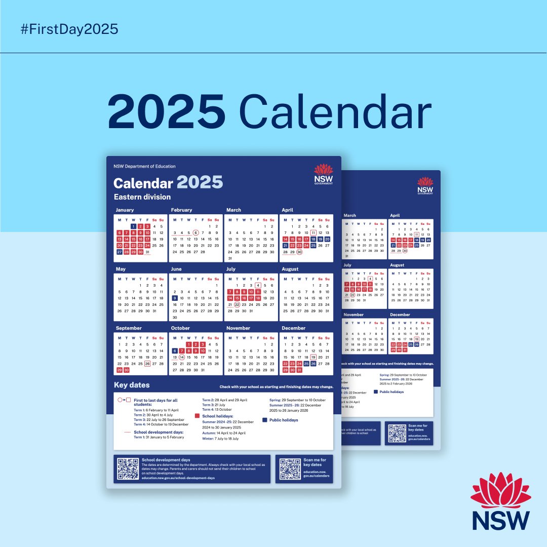 NSWEducation's tweet photo. Get a head start on the school year and download your 2025 school calendar today. 📅 #FirstDay2025
🔗 Details in the comments. https://t.co/6Q2Ak93Hd1