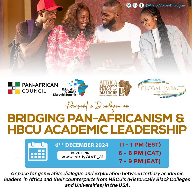 TOMORROW: The Dialogue on Bridging Pan-Africanism &amp; HBCU Academic Leadership, RSVP link: bit.ly/AVD_31

#HBCU