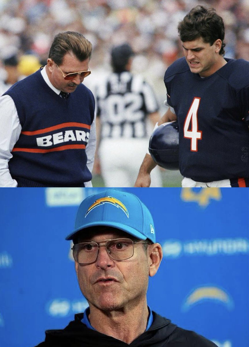 MLFootball's tweet photo. 🚨REPORT: #Chargers coach Jim Harbaugh wanted to be the #Bears head coach, but Chicago was NOT INTERESTED because they had Matt Eberflus.

Harbaugh played for Chicago… 

Jim ended up in LA and has completely transformed the franchise, while the Bears fired their head coach. https://t.co/lFjNORJIew