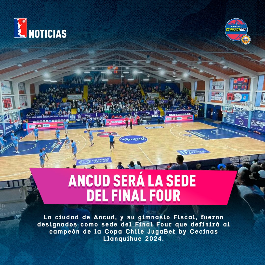 liga_nacional's tweet photo. ¡ Señoras y señores: Ancud es el anfitrión 🤝🏻🏀! 

El gimnasio Fiscal, fue designado como sede del Final Four que definirá al campeón de la #copachilejugabetbycecinasllanquihue 2024.

Sigue la nota completa en https://t.co/RBVGCMjecG https://t.co/4oSpqAprbw