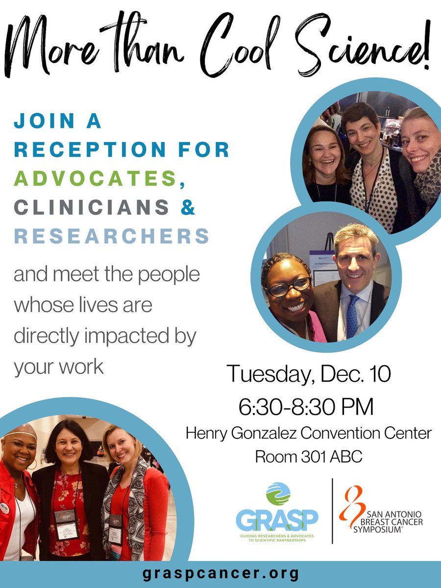 Attending #SABCS24? 

Join the <a href="/GRASPtweets/">GRASP</a> reception, one of the few opportunities for scientists, clinicians &amp; patient advocates to connect. It's where so many collaborations are born to bring the patient experience to research!

REGISTER at graspcancer.org/events/sabcs24…