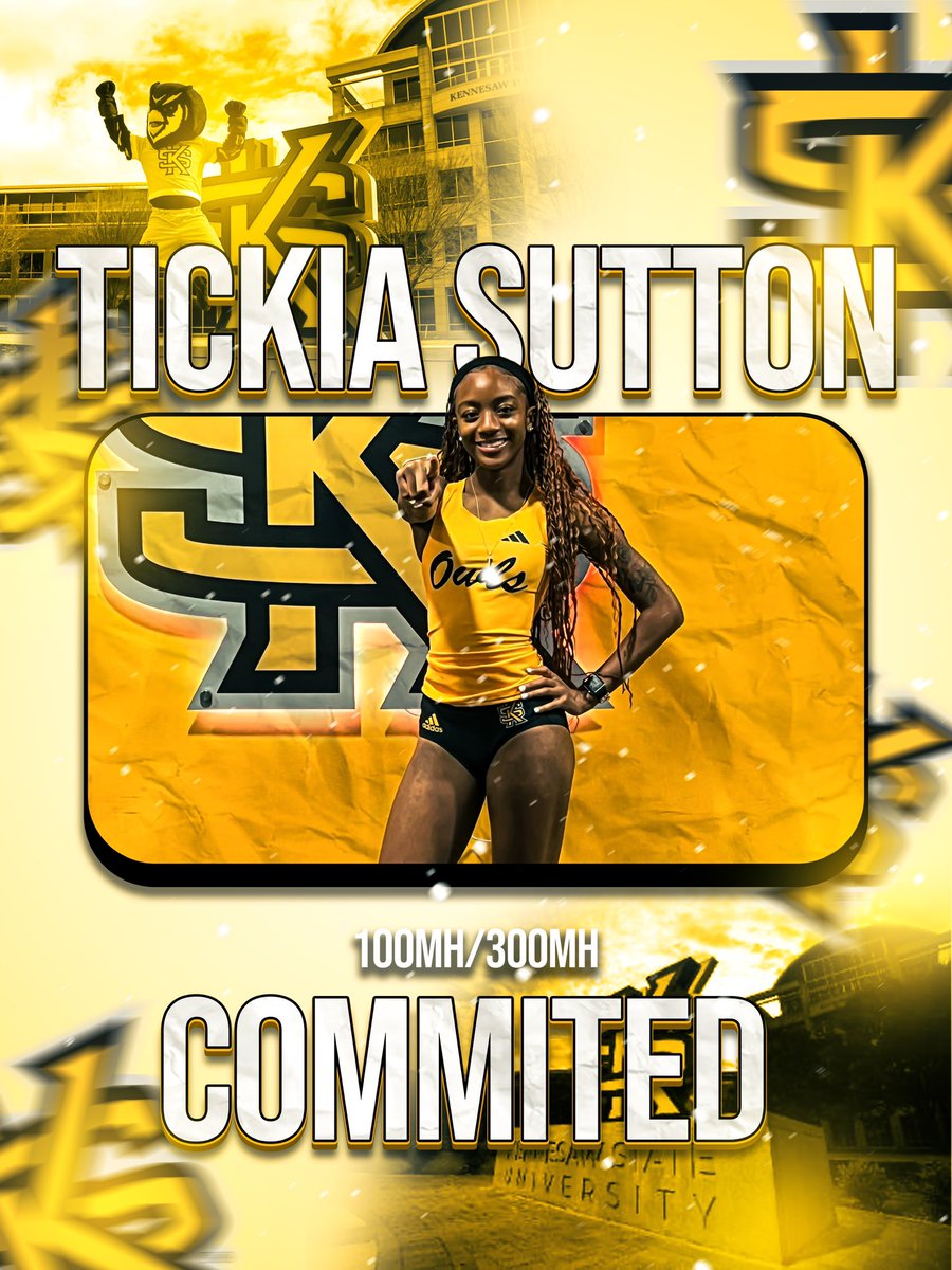 Disco_TFXC's tweet photo. It’s Official 🦉 💛🖤 Tickia Sutton @JTickia is headed to Kennesaw State University ! Congratulations to the Disco Hurdle Queen #TitanUp #HootyHoo 💚💙💛🖤  @GDPsports @MilesplitGA @DHS_Titans @KSUTrackFieldXC @SprintCoachMir https://t.co/18rTj6EkI6
