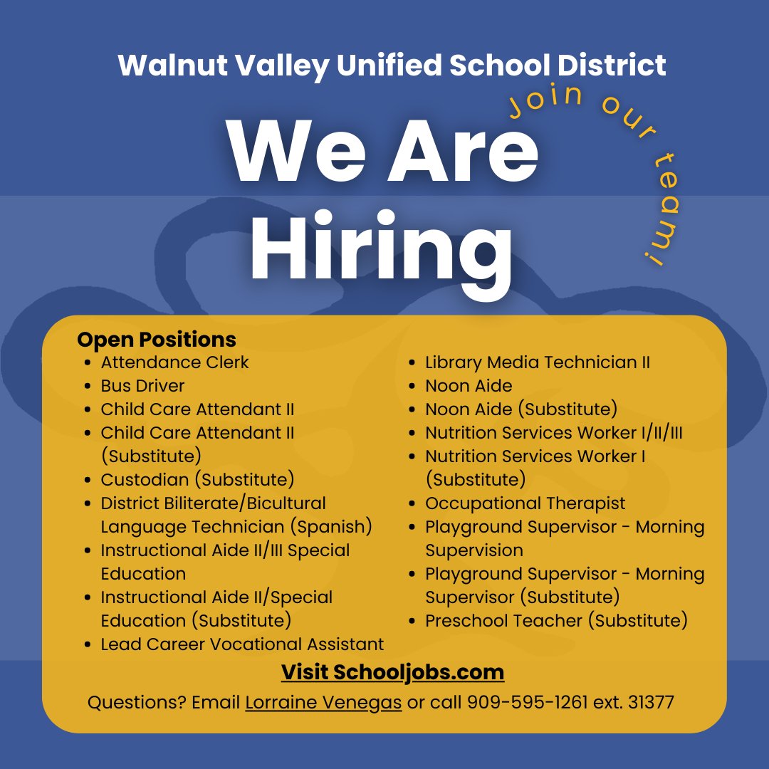 Looking for a rewarding career with one of Niche.com's best School Districts in LA? We're looking for super star staff to join our team. Don't wait, apply today, schooljobs.com