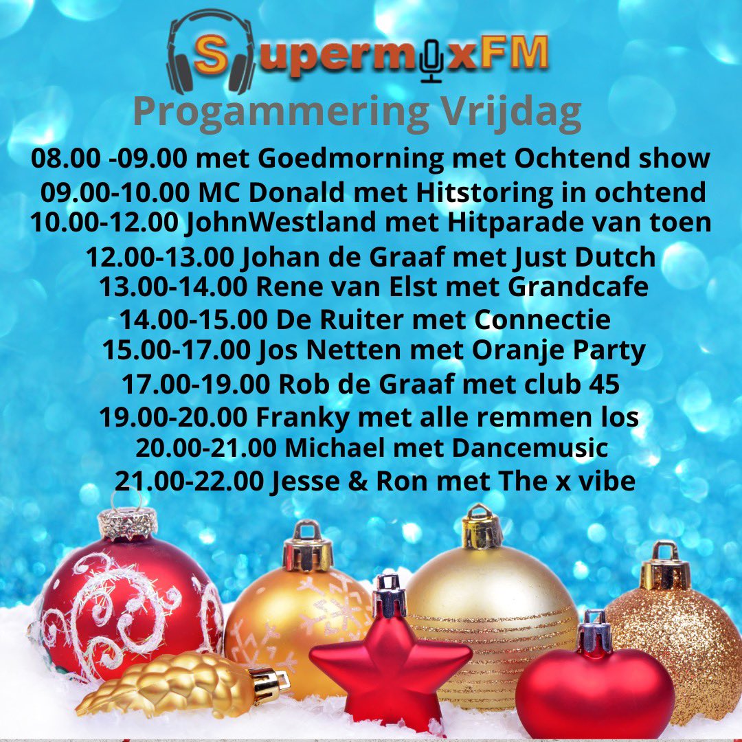 nl_supermixfm's tweet photo. Progammering Vrijdag 6 december mee luisteren? Kan via 👉 https://t.co/gnSWfY42el of via apps @ned_radio , @onlineradiobox &amp; @myTunerRadio https://t.co/yoawOR2FQb